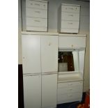 A MODERN TWO PIECE BEDROOM FITMENT, and a pair of matching three drawer bedside chests (4)