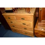 A VICTORIAN PINE CHEST OF TWO SHORT AND THREE LONG GRADUATING DRAWERS, width 104cm x depth 46cm x