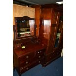 AN EDWARDIAN MAHOGANY SINGLE MIRROR DOOR WARDROBE, together with a mahogany dressing chest with