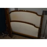 A 20TH CENTURY 4' 6'' MAHOGANY CREAM UPHOLSTERED FRENCH BED FRAME with side rails