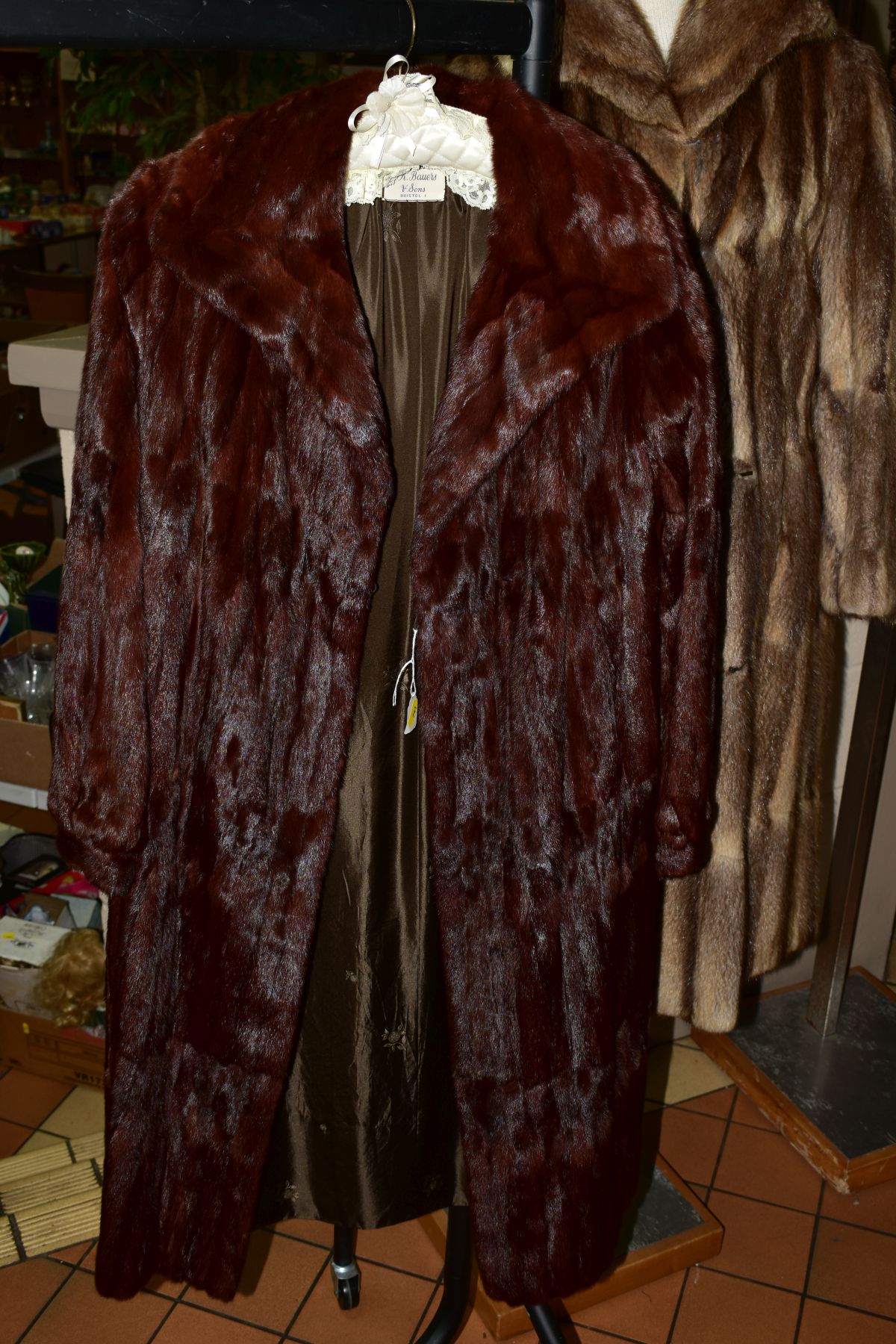 TWO FUR COATS, to include a musquash fur coat with wide lapel collar, four hook fastenings and inner - Image 2 of 2