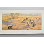 DAVID SHEPHERD (1931-2017), 'African Waterhole', a Limited Edition print of Elephants, 112/650,