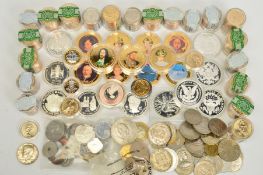 A SHOEBOX OF MIXED COINAGE, to include silver proof coins and medals United Nations Peace 1974,