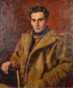 MICHAEL GILBERY (BRITISH 1913-2000), 'Maurice Barratt', a half length portrait of a seated man