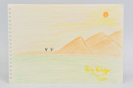 REGGIE KRAY (1933-2000), a crayon drawing of a landscape with mountains to the distance, signed