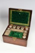 A LATE VICTORIAN WALNUT AND GILT BRASS BOUND DRESSING BOX, of rectangular form, with tooled green
