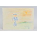 REGGIE KRAY (1933-2000), a crayon on paper drawing of a sailor, his boat to the distance, signed