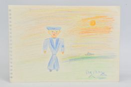 REGGIE KRAY (1933-2000), a crayon on paper drawing of a sailor, his boat to the distance, signed
