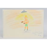 REGGIE KRAY (1933-2000), a crayon drawing of a boxer under a spotlight, signed lower right,