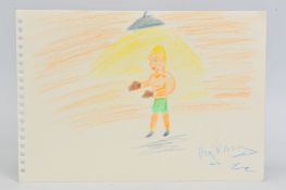 REGGIE KRAY (1933-2000), a crayon drawing of a boxer under a spotlight, signed lower right,