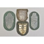 FOUR 3RD REICH WWII CAMPAIGN SHIELDS, 'Narvik' 1940, 'Krim' 1941-1942, 'Demjansk' 1942 and 'Kuban'