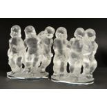 A PAIR OF MODERN LALIQUE FROSTED GLASS 'LUXEMBOURG' CHERUB FIGURE GROUPS/BOOKENDS, moulded holding