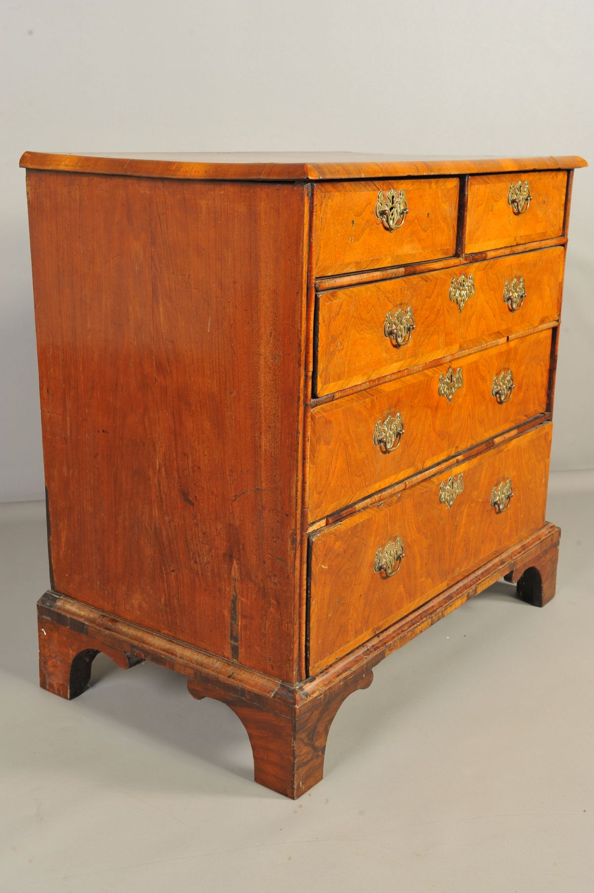 A MID 18TH CENTURY AND LATER WALNUT CHEST OF TWO SHORT OVER THREE LONG DRAWERS, feather banded inlay - Image 6 of 7
