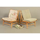LUCIAN ERCOLANI, a pair of model 427 beech easy lounge chairs, having an angular seat and back on