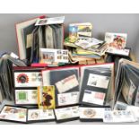 A HUGE COLLECTION OF COVERS AND STAMPS, in two large boxes, one small box and three large bags,