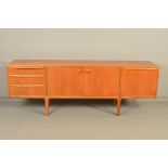 A MCINTOSH TEAK 7FT SIDEBOARD, with double cupboard doors flanked by three graduated drawers, the