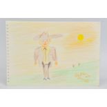 REGGIE KRAY (1933-2000), a crayon on paper drawing of a cowboy wearing a stetson, signed lower