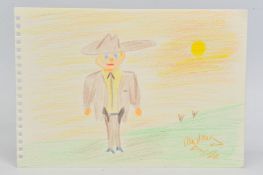 REGGIE KRAY (1933-2000), a crayon on paper drawing of a cowboy wearing a stetson, signed lower