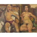 STUDIO OF MICHAEL GILBERY (BRITISH 1913-2000), a pair of figure studies of a semi-nude male and nude