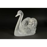 A MODERN LALIQUE FROSTED AND CLEAR GLASS SCULPTURE OF A SWAN SWIMMING WITH HEAD UP, (ref: 1161600)