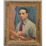 STUDIO OF MICHAEL GILBERY, a head and shoulders portrait of an artist holding a palette, oil on