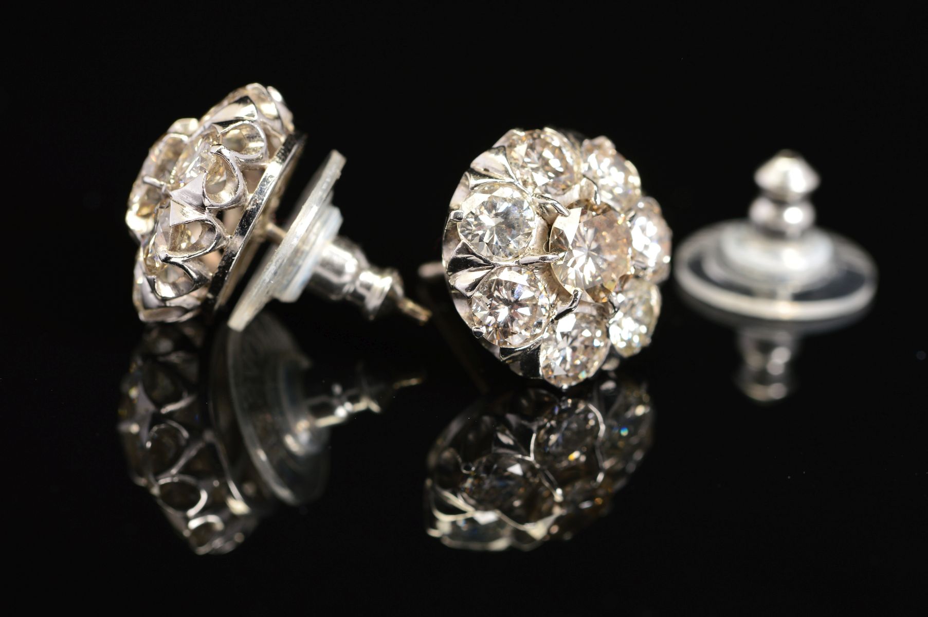 A PAIR OF MODERN DIAMOND ROUND CLUSTER EAR STUDS, post fittings, round brilliant cut diamonds - Image 2 of 4