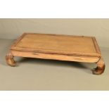 AN 18TH/19TH CENTURY CHINESE ELM AND RATTAN RECTANGULAR OPIUM BED, lacks canopy and