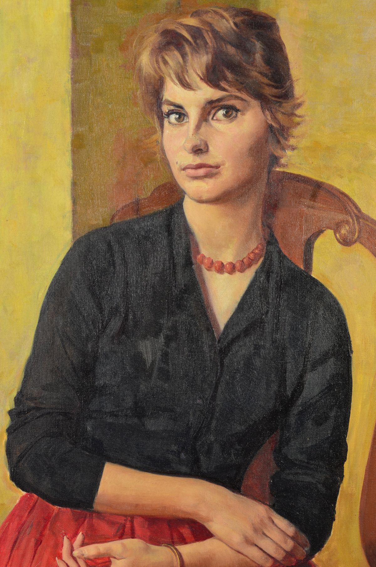 MICHAEL GILBERY (BRITISH 1913-2000), 'Christine', a three quarter length portrait of a seated - Image 4 of 8