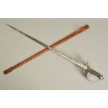 AN 1897 PATTERN ER VII CREST INFANTRY OFFICERS SWORD WITH BROWN LEATHER SCABBARD, blade is proved