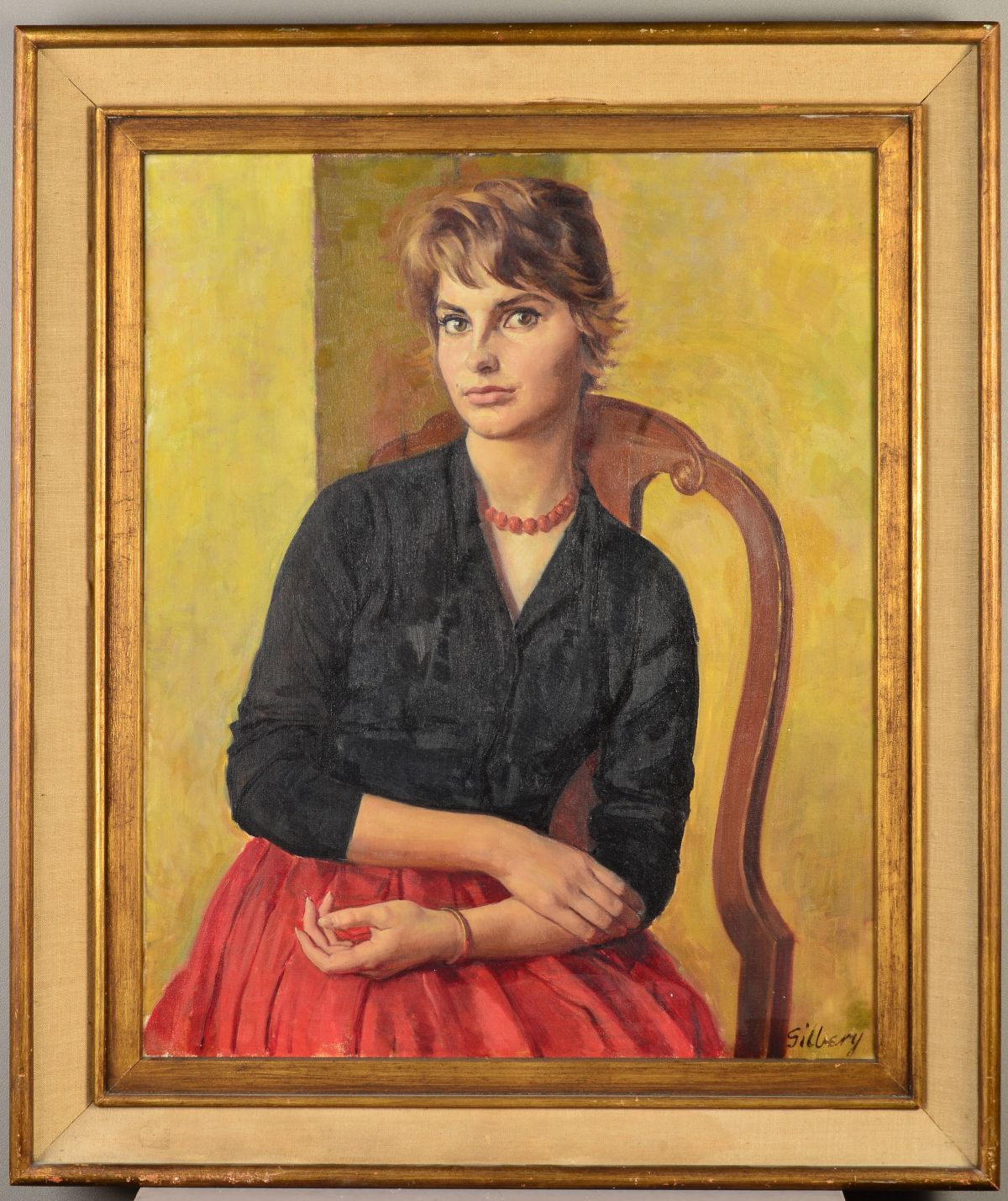 MICHAEL GILBERY (BRITISH 1913-2000), 'Christine', a three quarter length portrait of a seated