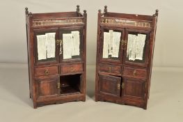 A PAIR OF EARLY 20TH CENTURY CHINESE HARDWOOD TABLE TOP CABINETS, bone gallery fronts above a pair
