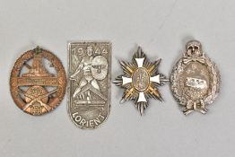 FOUR GERMAN WAR BADGES, Imperial WWI Tank badge in 900 silver, solid construction, flat backed broad