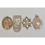 FOUR GERMAN WAR BADGES, Imperial WWI Tank badge in 900 silver, solid construction, flat backed broad