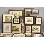 A COLLECTION OF 19TH AND EARLY 20TH CENTURY FRAMED CARICATURES, etc, including after Rowlandson '