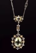AN ARTS & CRAFTS SILVER, GOLD, BERYL AND SEED PEARL PENDANT NECKLACE 'ATTRIBUTED TO DORRIE
