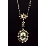 AN ARTS & CRAFTS SILVER, GOLD, BERYL AND SEED PEARL PENDANT NECKLACE 'ATTRIBUTED TO DORRIE