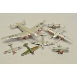 A QUANTITY OF DINKY TOYS AIRCRAFT, comprising 2 x Gloster 'Gladiator', No.60p, stenciled roundels,