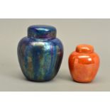 A RUSKIN POTTERY KINGFISHER BLUE LUSTRE GINGER JAR AND COVER, impressed marks to base '1911 RUSKIN',