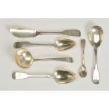 A SMALL PARCEL OF IRISH SILVER FLATWARE AND CUTLERY, all engraved with crests comprising an Old