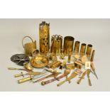 A COLLECTION OF WWI ERA TRENCH ART ITEMS, including shell cases with cut out designs around the rim,