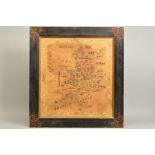 AN EARLY 19TH CENTURY NEEDLEWORK MAP SAMPLER OF THE COUNTIES OF ENGLAND AND WALES, worked in silks