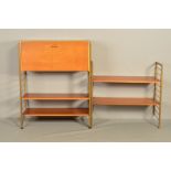 A LADDERAX TEAK MODULAR SHELVING SYSTEM, comprising of four laddered uprights (each upright cut at