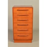VICTOR B WILKINS, A TALL G PLAN FRESCO TEAK CHEST OF SIX GRADUATED DRAWERS, approximate width 53cm x