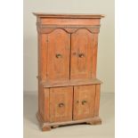 AN 18TH/19TH CENTURY CONTINENTAL WALNUT CABINET ON CHEST, the moulded cornice above an egg moulded