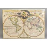 MAPPEMONDE, AFTER GUILLAUME DELISLE AND PHILIPPE BUACHE, circa 1800, later coloured and mounted onto