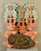 A 19TH CENTURY PAINTED WOODEN ARMORIAL PANEL, cartouche shape, the centre painted with a cross and