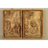 A PAIR OF 19TH CENTURY CONTINENTAL CARVED RELIGIOUS PANELS, possibly Virgin Mary receiving The Angel