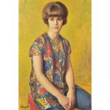 MICHAEL GILBERY (BRITISH 1913-2000), a half length portrait of a seated young woman wearing a