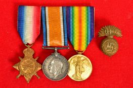 A 1914-15 STAR TRIO OF MEDALS, named 16-366 Cpl H E. Price Sjt on pair, Northumberland Fusiliers,