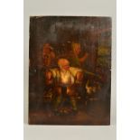 19TH CENTURY DUTCH SCHOOL, comical workshop interior scene with two boys squirting water through a